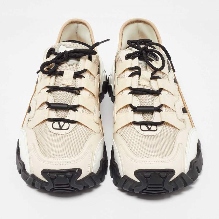 Pre Owned Valentino Cream/Black Mesh Fabric and Leather Climbers Sneakers Size 39