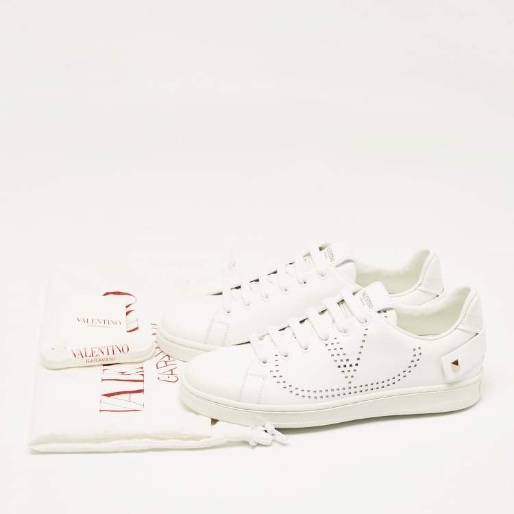 Pre Owned Valentino White Leather Backnet Sneakers Size 36