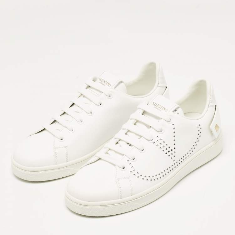 Pre Owned Valentino White Leather Backnet Sneakers Size 36