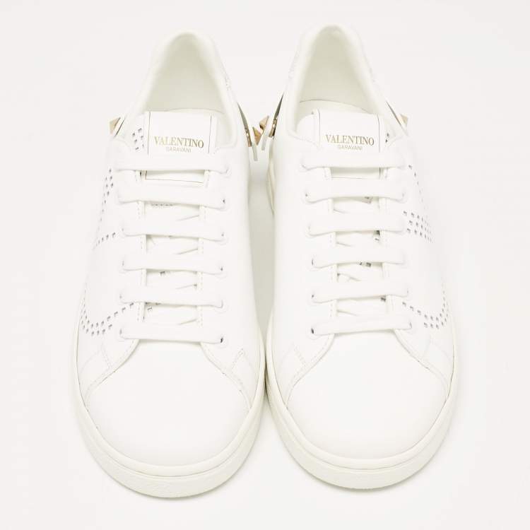Pre Owned Valentino White Leather Backnet Sneakers Size 36
