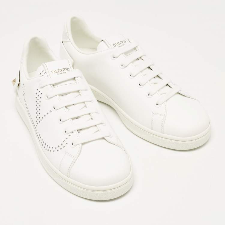 Pre Owned Valentino White Leather Backnet Sneakers Size 36