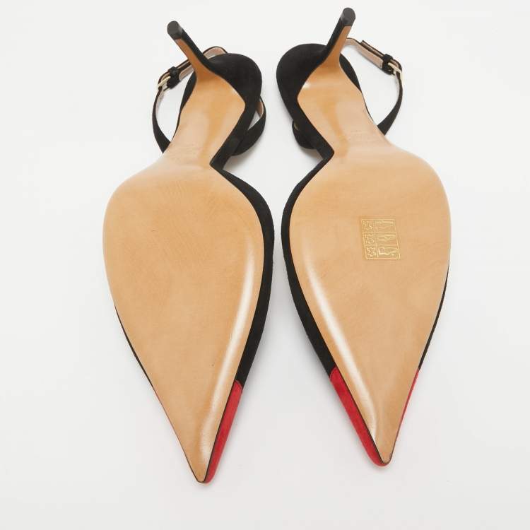 Pre Owned Valentino Black/Red Suede Rockstud Slingback Pumps Size  41