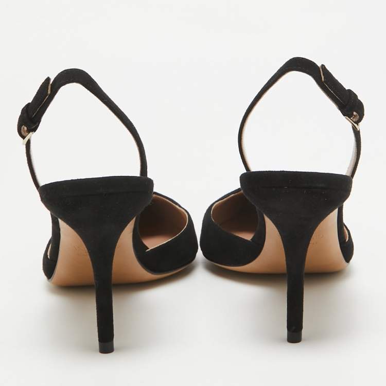 Pre Owned Valentino Black/Red Suede Rockstud Slingback Pumps Size  41