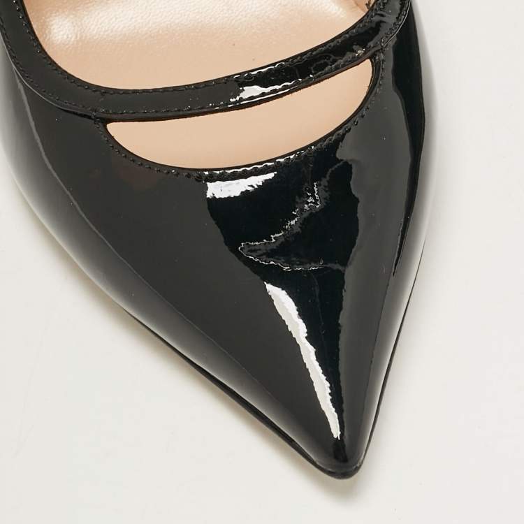 مملوكة مسبقًا Valentino Black Patent Leather Pointed Toe Ankle Strap Pumps Size 37