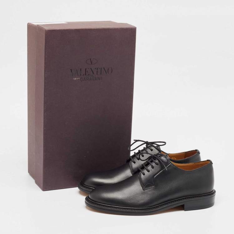 Pre Owned Valentino Black Leather Lace Up Derby Size 39.5