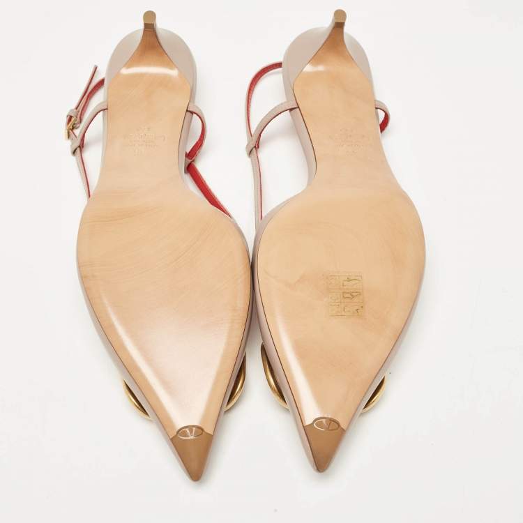 Pre Owned Valentino Dusty Pink Leather VLogo Slingback Pumps Size 38