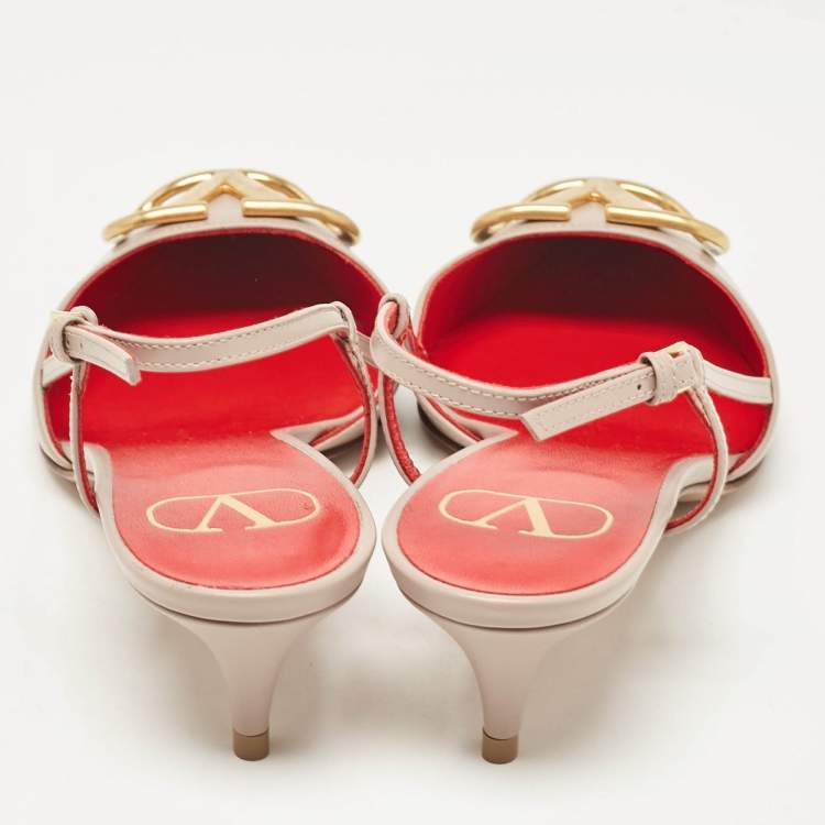 Pre Owned Valentino Dusty Pink Leather VLogo Slingback Pumps Size 38