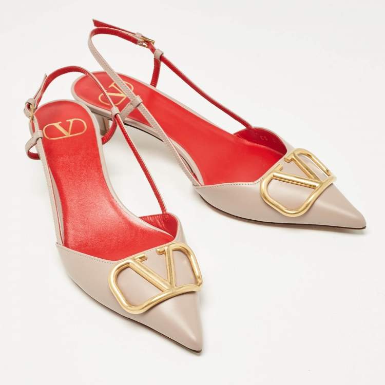 Pre Owned Valentino Dusty Pink Leather VLogo Slingback Pumps Size 38