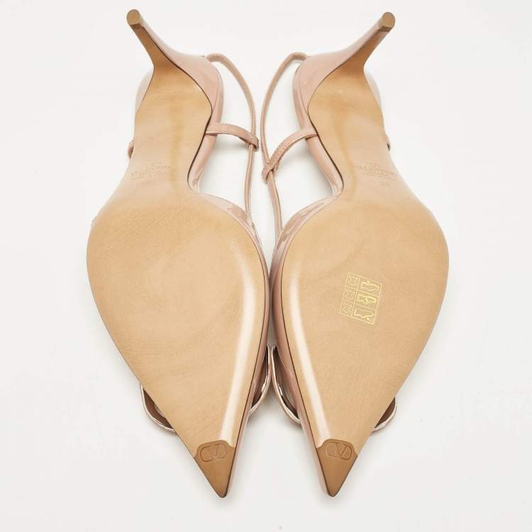 Pre Owned Valentino Dusty Pink Patent Leather VLogo Slingback Pumps Size 38