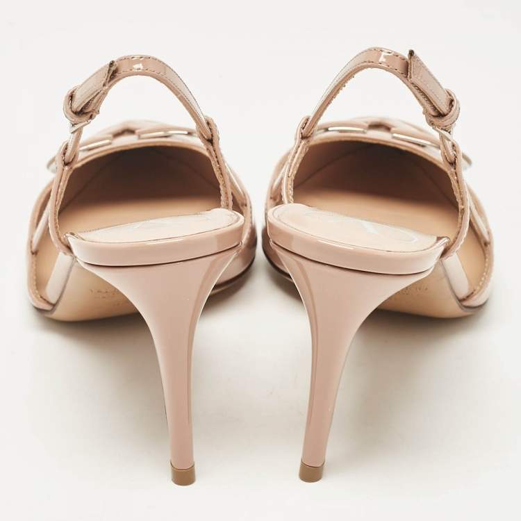 Pre Owned Valentino Dusty Pink Patent Leather VLogo Slingback Pumps Size 38