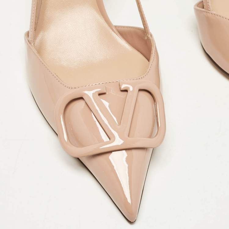 Pre Owned Valentino Dusty Pink Patent Leather VLogo Slingback Pumps Size 38