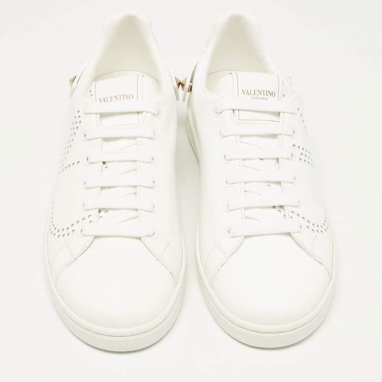 Pre Owned Valentino White Leather Backnet Sneakers Size 37