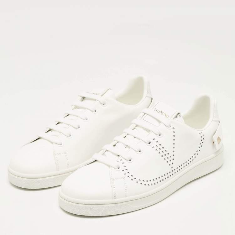 Pre Owned Valentino White Leather Backnet Sneakers Size 37