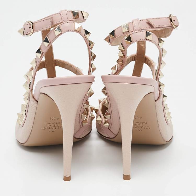 Pre Owned Valentino Pink Leather Rockstud Caged Pumps Size 40.5