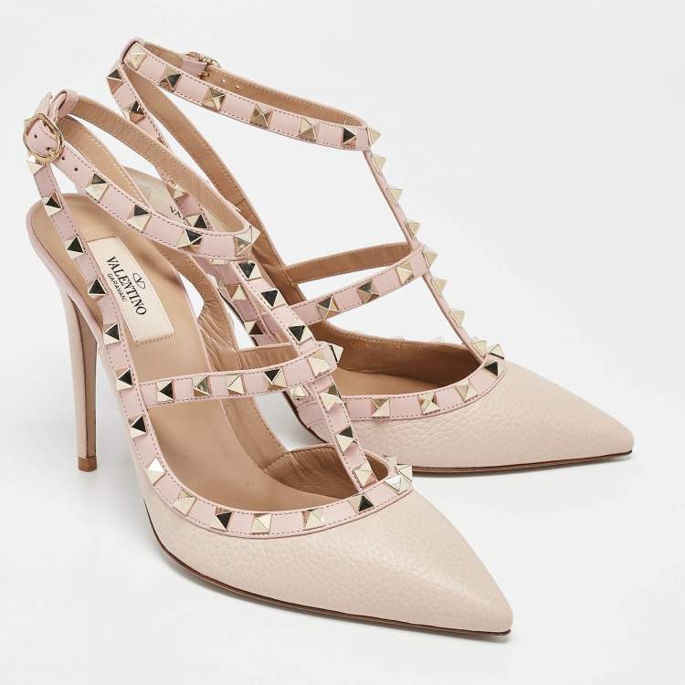 Pre Owned Valentino Pink Leather Rockstud Caged Pumps Size 40.5