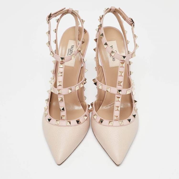 Pre Owned Valentino Pink Leather Rockstud Caged Pumps Size 40.5
