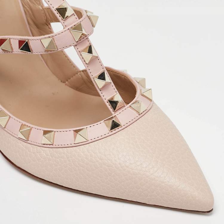 Pre Owned Valentino Pink Leather Rockstud Caged Pumps Size 40.5