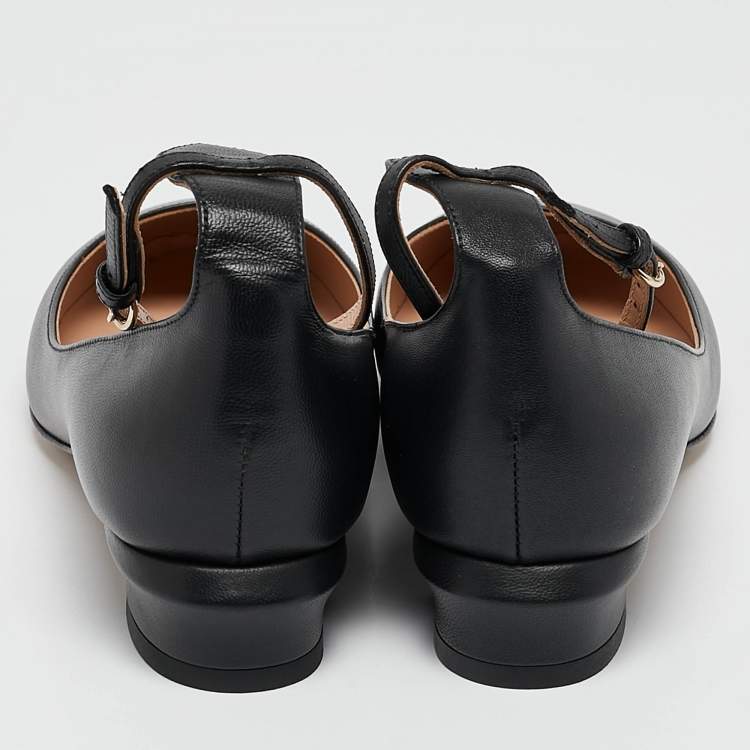 Pre Owned Valentino Black Leather Tango Ankle Strap Flats Size 37