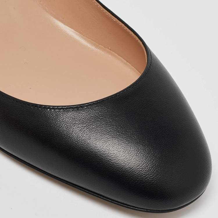 Pre Owned Valentino Black Leather Tango Ankle Strap Flats Size 37