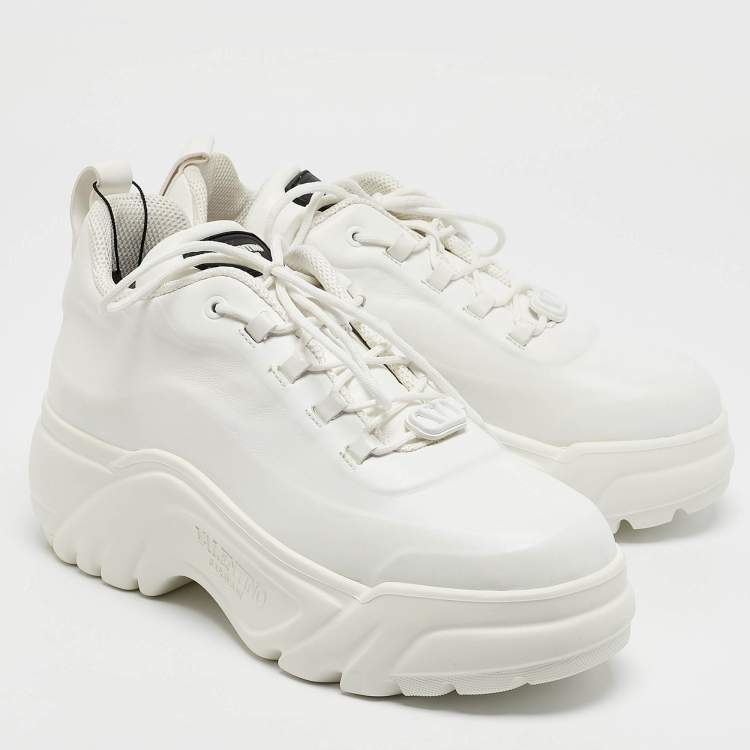 Pre Owned Valentino White Leather Lace Up Sneakers Size 39