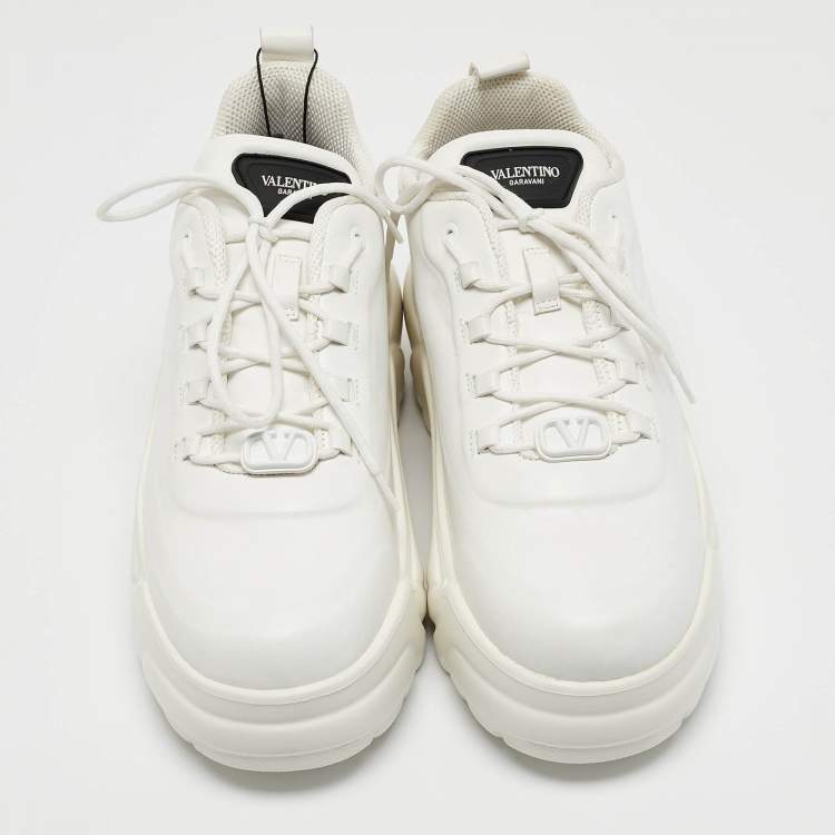 Pre Owned Valentino White Leather Lace Up Sneakers Size 39
