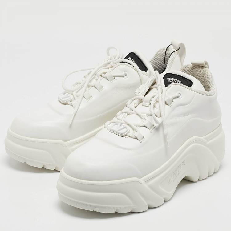 Pre Owned Valentino White Leather Lace Up Sneakers Size 39
