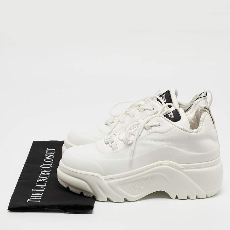 Pre Owned Valentino White Leather Lace Up Sneakers Size 39