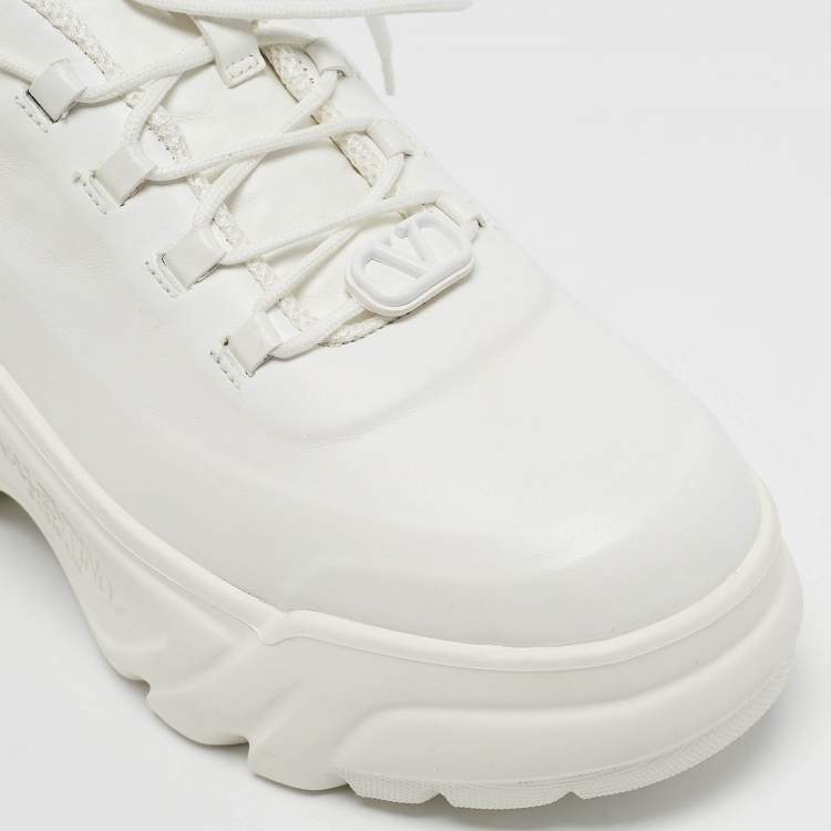 Pre Owned Valentino White Leather Lace Up Sneakers Size 39