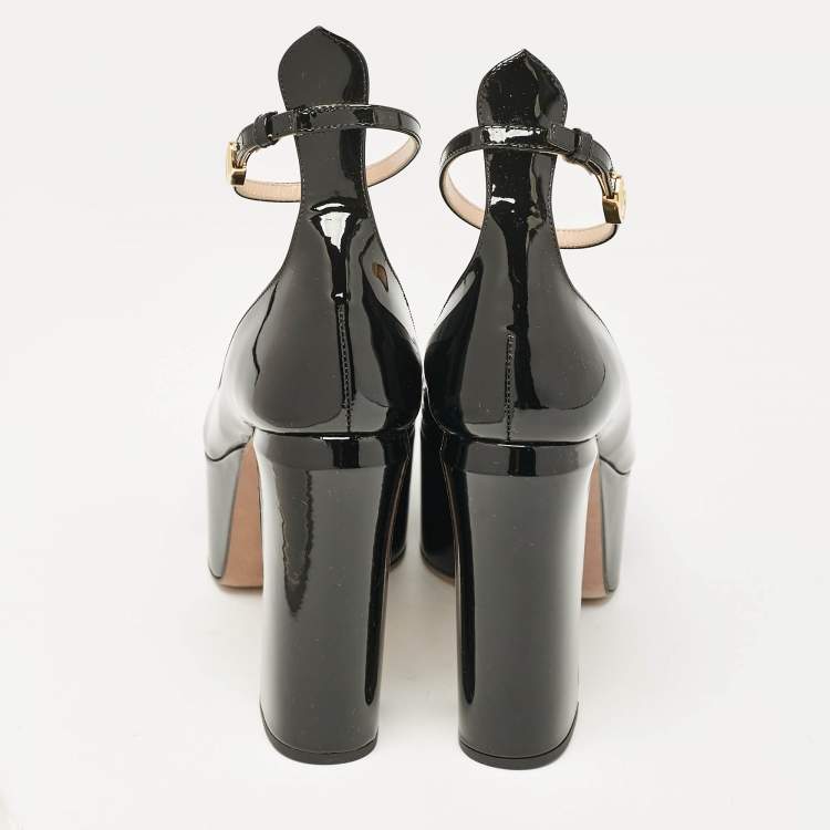 Pre Owned Valentino Black Patent Leather Tango Platform Pumps Size 38