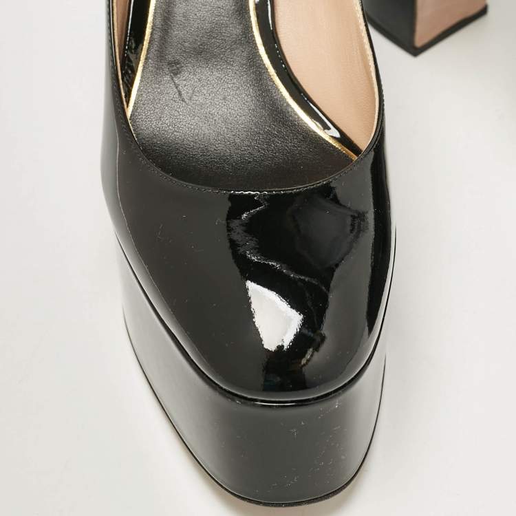 Pre Owned Valentino Black Patent Leather Tango Platform Pumps Size 38