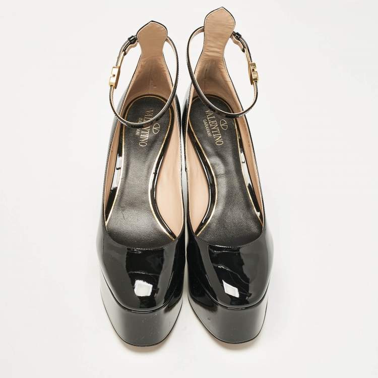 Pre Owned Valentino Black Patent Leather Tango Platform Pumps Size 38