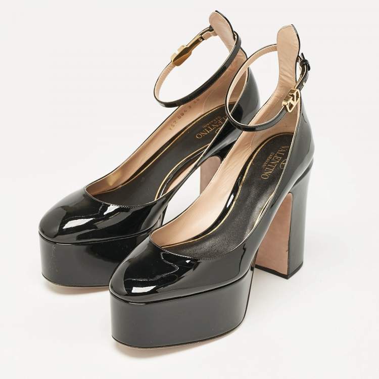 Pre Owned Valentino Black Patent Leather Tango Platform Pumps Size 38