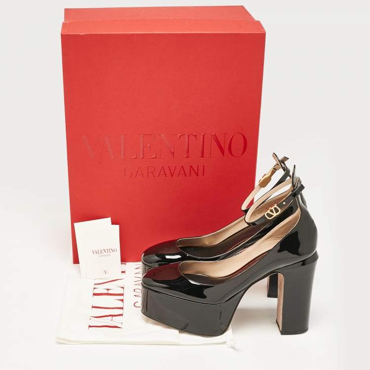 Pre Owned Valentino Black Patent Leather Tango Platform Pumps Size 38