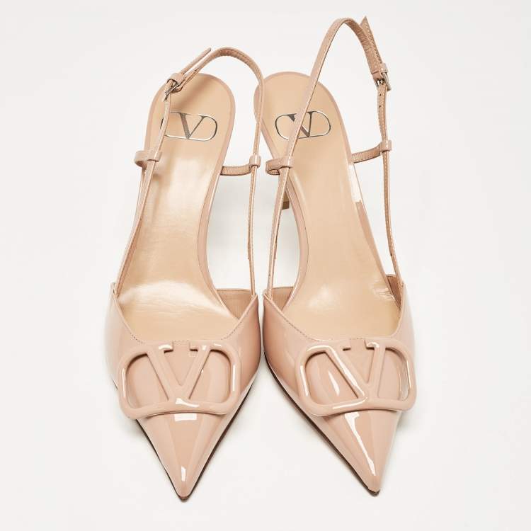 Pre Owned Valentino Dusty Pink Patent Leather VLogo Slingback Pumps Size 40