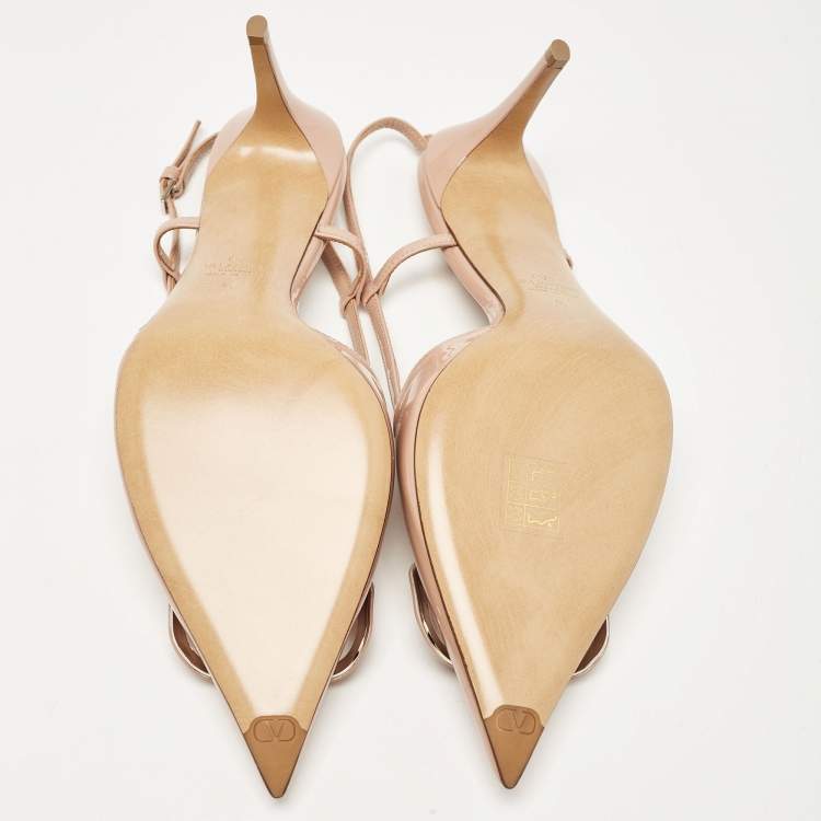 Pre Owned Valentino Dusty Pink Patent Leather VLogo Slingback Pumps Size 40