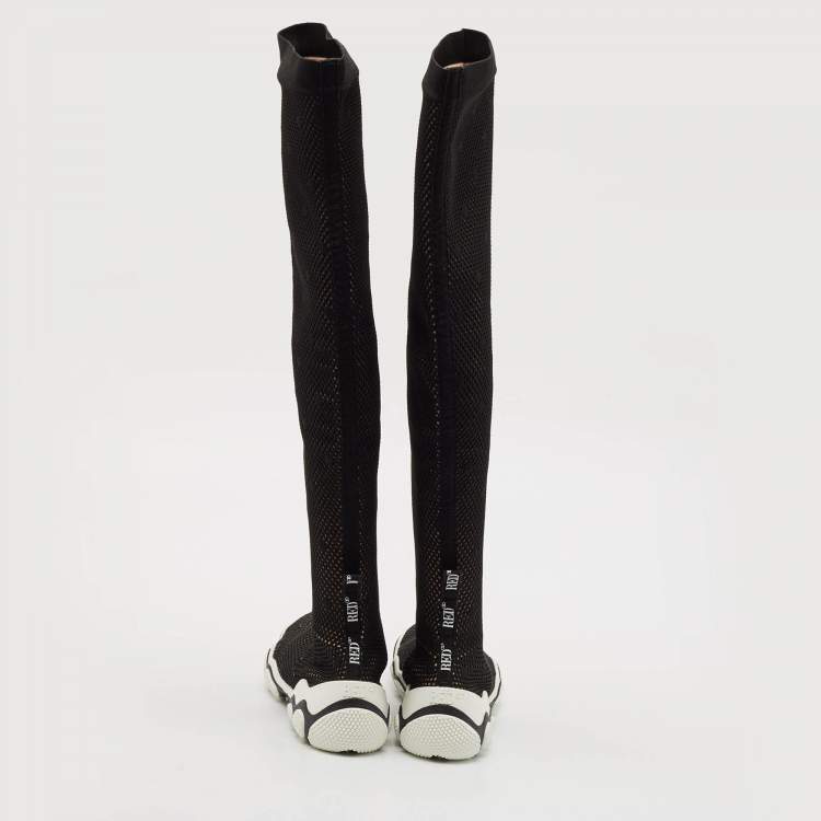Pre Owned Valentino Black Stretch Fabric Knee Length Boots Size 39