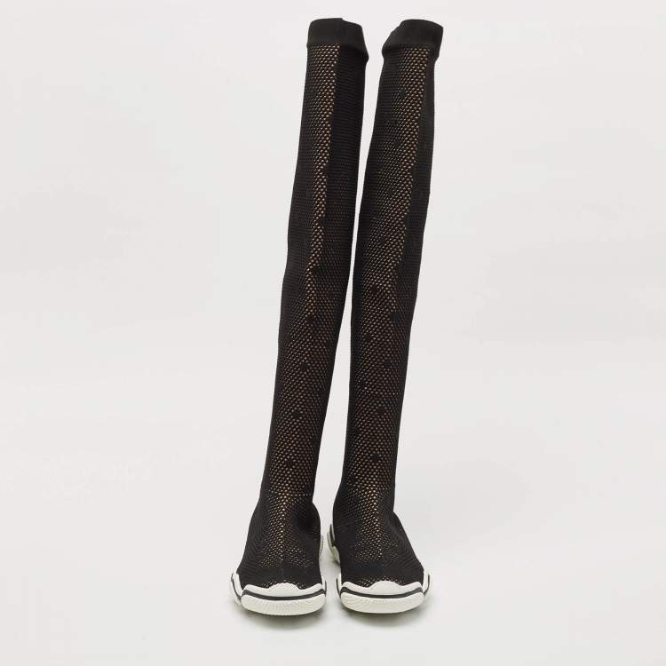 Pre Owned Valentino Black Stretch Fabric Knee Length Boots Size 39
