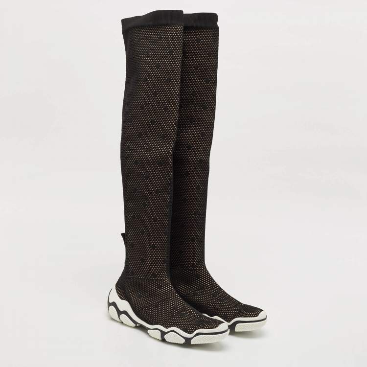 Pre Owned Valentino Black Stretch Fabric Knee Length Boots Size 39