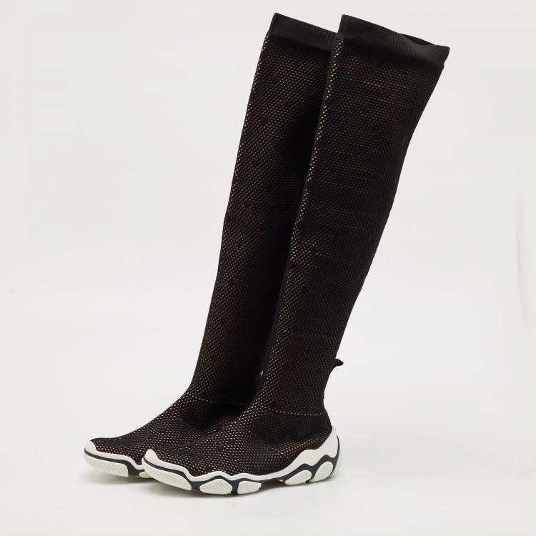 Pre Owned Valentino Black Stretch Fabric Knee Length Boots Size 39