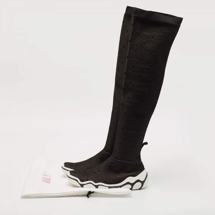 Pre Owned Valentino Black Stretch Fabric Knee Length Boots Size 39