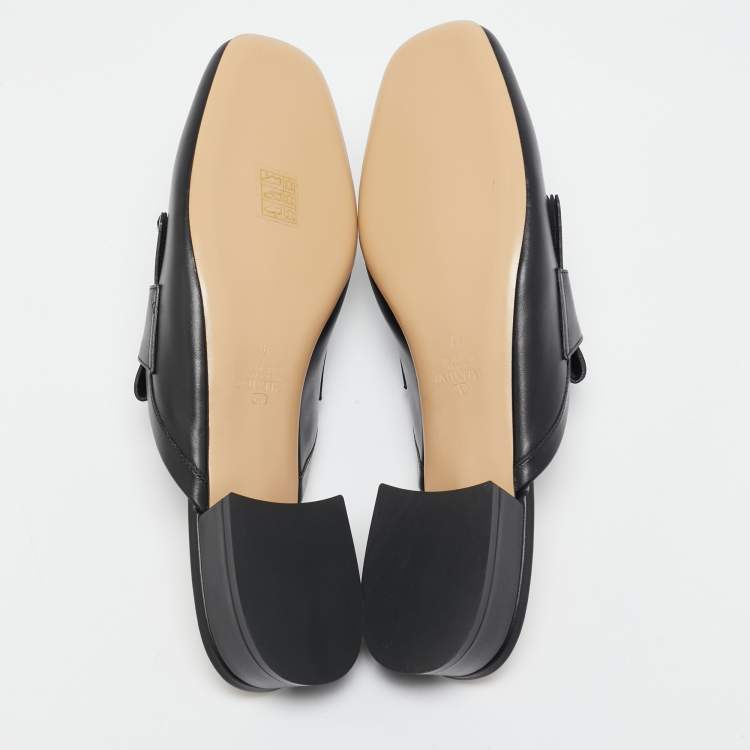 مملوكة مسبقًا Valentino Black Leather VLogo Fringe Mules Size 41
