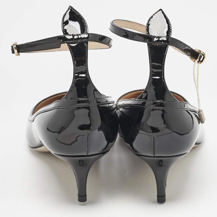 Pre Owned Valentino Black Patent Leather Pointed Toe Ankle Strap Pumps Size 40.5