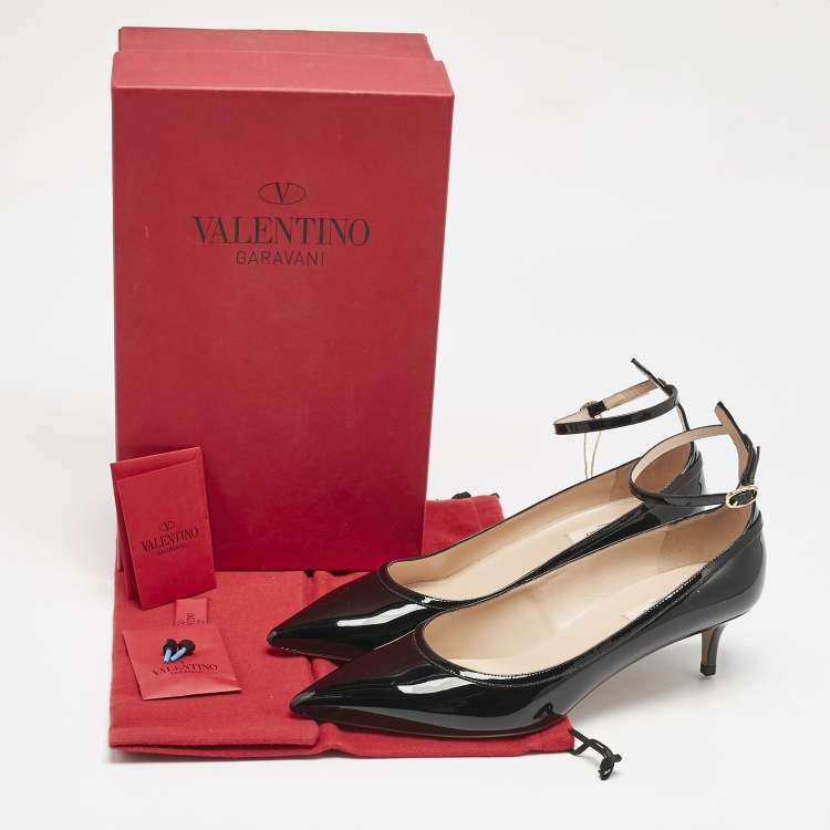 Pre Owned Valentino Black Patent Leather Pointed Toe Ankle Strap Pumps Size 40.5