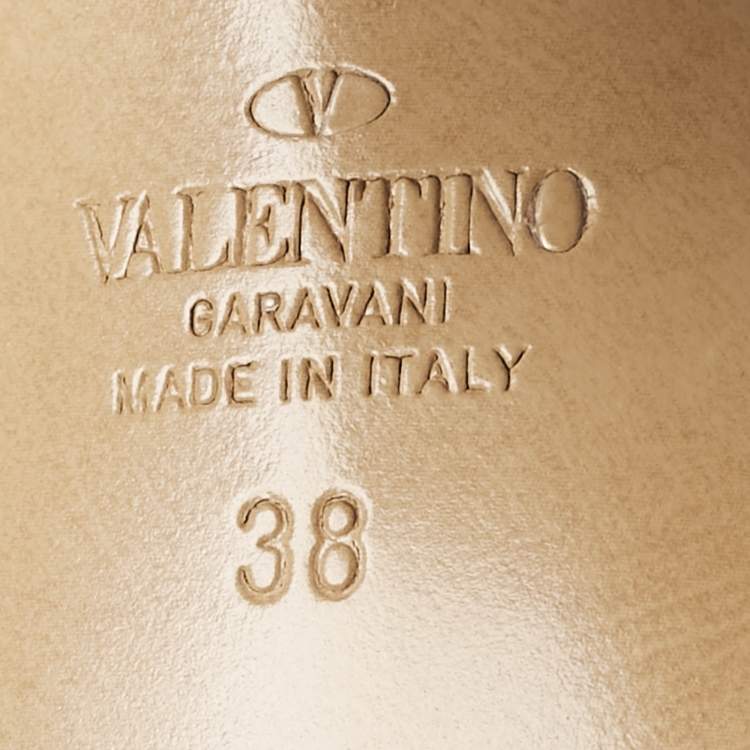 Pre Owned Valentino Metallic Beige Leather Rockstud Ankle Strap Sandals Size 38