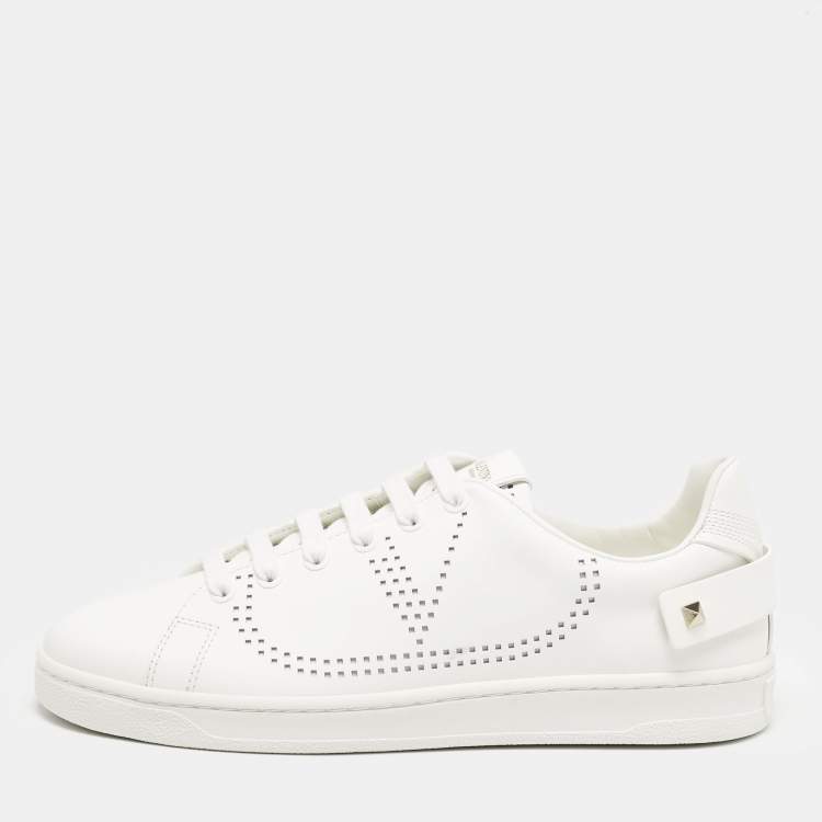 مملوكة مسبقًا Valentino White Leather Bianco Backnet Low Top Sneakers Size 39.5
