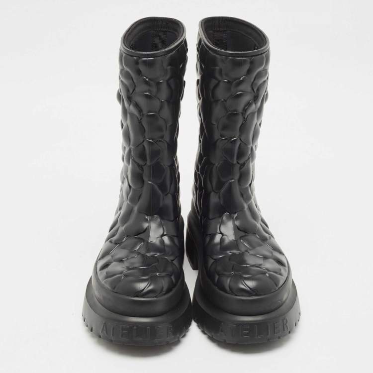 Pre Owned Valentino Black Rubber Atelier 03 Rose Edition Rain Boots Size 37
