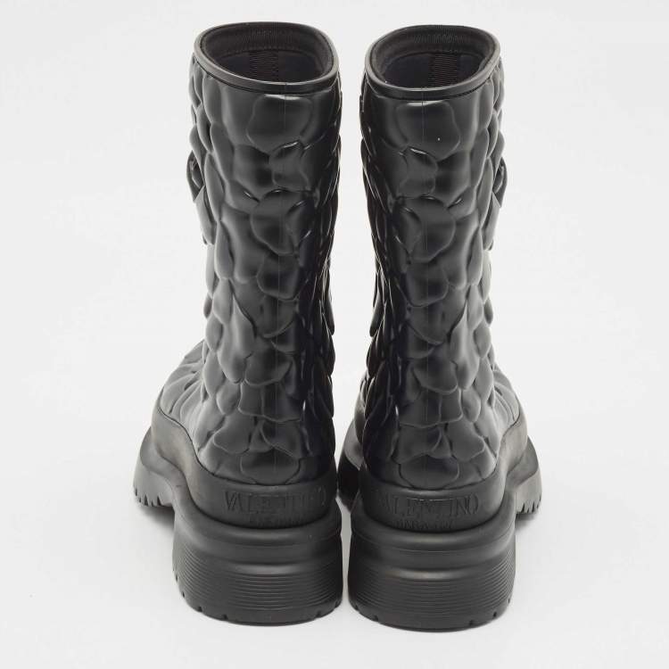 Pre Owned Valentino Black Rubber Atelier 03 Rose Edition Rain Boots Size 37