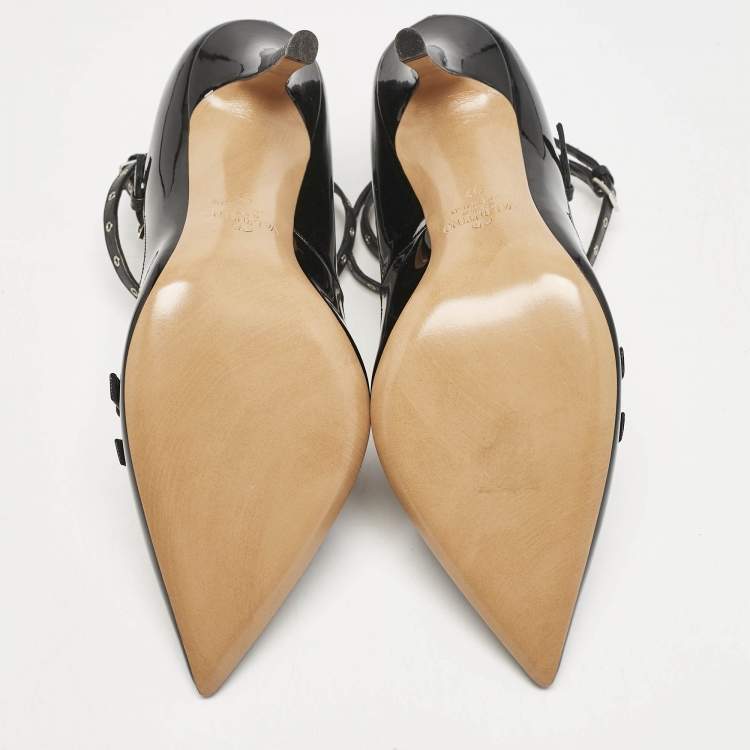 Pre Owned Valentino Black/Pink Patent and Leather Grommet Studded Love Latch Pumps Size 37