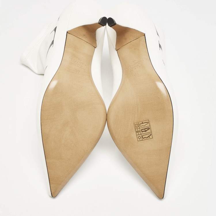 Pre Owned Valentino White Leather VLTN Sock Ankle Length Boots Size 37