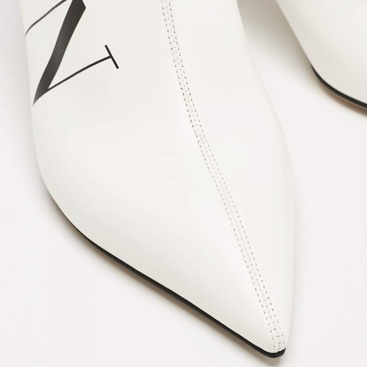 Pre Owned Valentino White Leather VLTN Sock Ankle Length Boots Size 37
